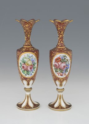 Lot 703 - A pair of Bohemian cased and gilt ruby glass...