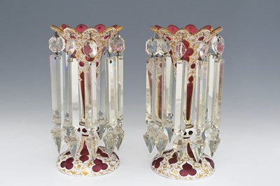 Lot 704 - A pair of Bohemian cased opaque over ruby...