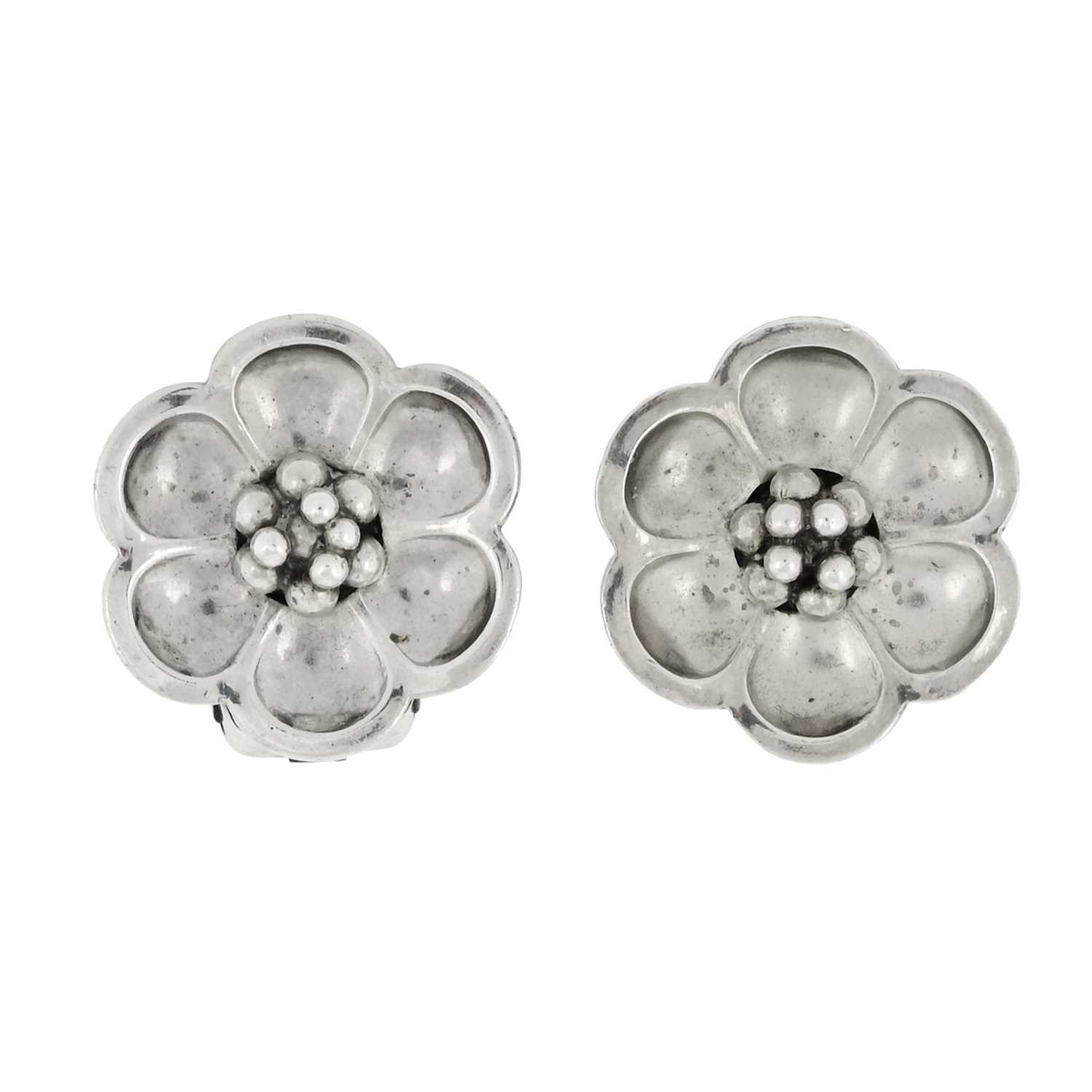 Lot 65 - Georg Jensen, a pair of mid 20th century silver flower clip-on earrings