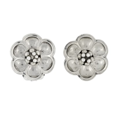 Lot 65 - Georg Jensen, a pair of mid 20th century silver flower clip-on earrings