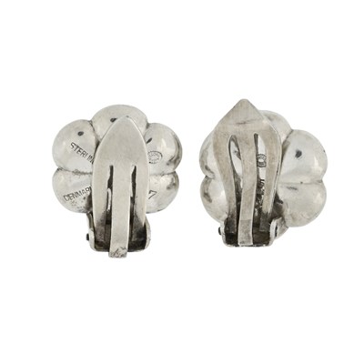 Lot 65 - Georg Jensen, a pair of mid 20th century silver flower clip-on earrings