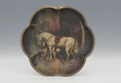 Lot 643 - A Victorian painted Japanned papier mache dish,...