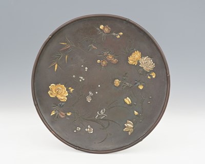 Lot 163 - A Japanese inlaid bronze and mixed metal...