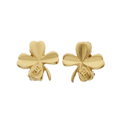 Lot 361 - Chanel, a pair of gold-plated clip-on Clover earrings.
