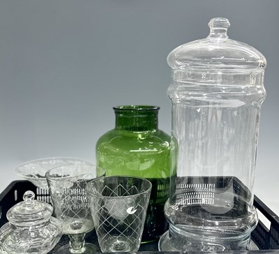 Lot 59 - Various glass vessels to include; a tall,...