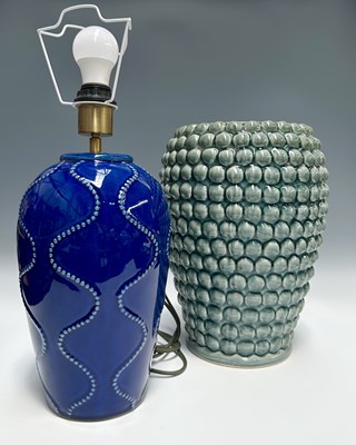 Lot 189 - A blue ceramic lamp base with serpentine...