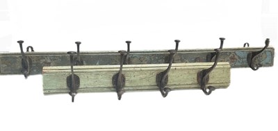 Lot 207 - Two reclaimed coat and hat rails, distressed...