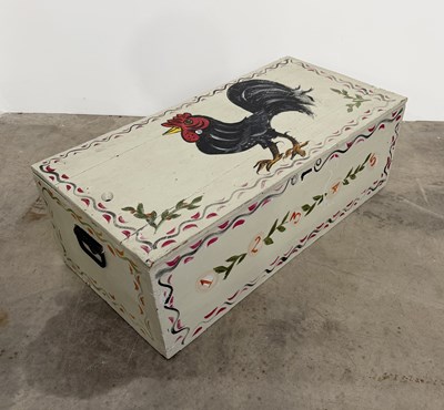 Lot 819 - A painted wooden chest, likely a toy box,...