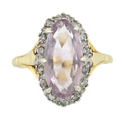 Lot 564 - An 18ct gold amethyst and single-cut diamond cluster ring