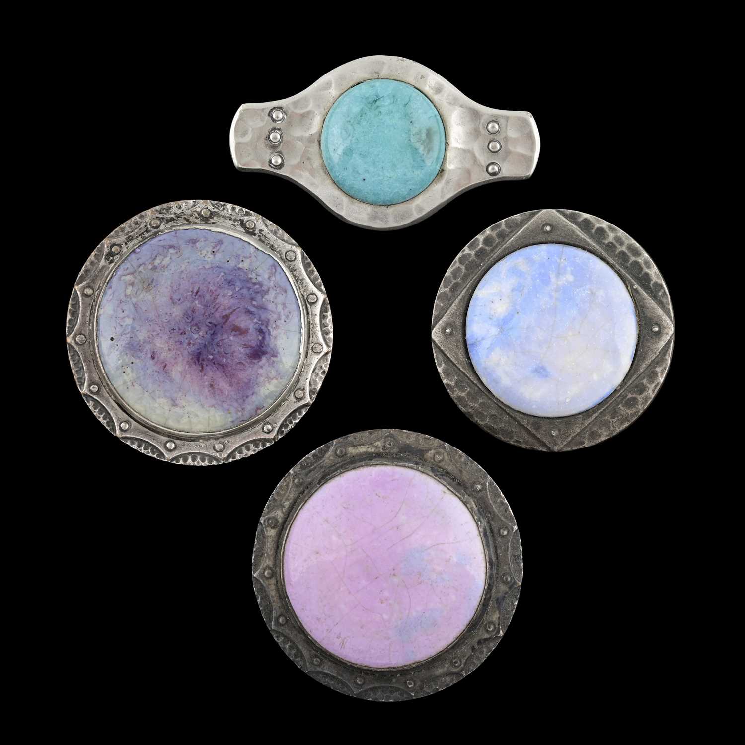 Lot 58 - Ruskin, four Arts and Crafts metal mounted...