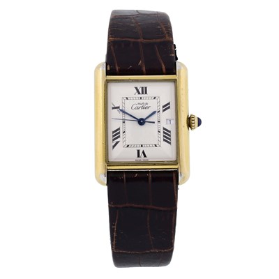 Lot 240 - Cartier, a silver-gilt Must de Cartier Tank wrist watch