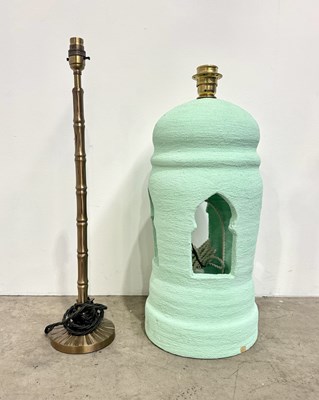 Lot 181 - A painted ceramic lamp base with pierced...