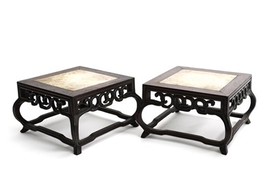 Lot 145 - A pair of Chinese hardwood stands, square...