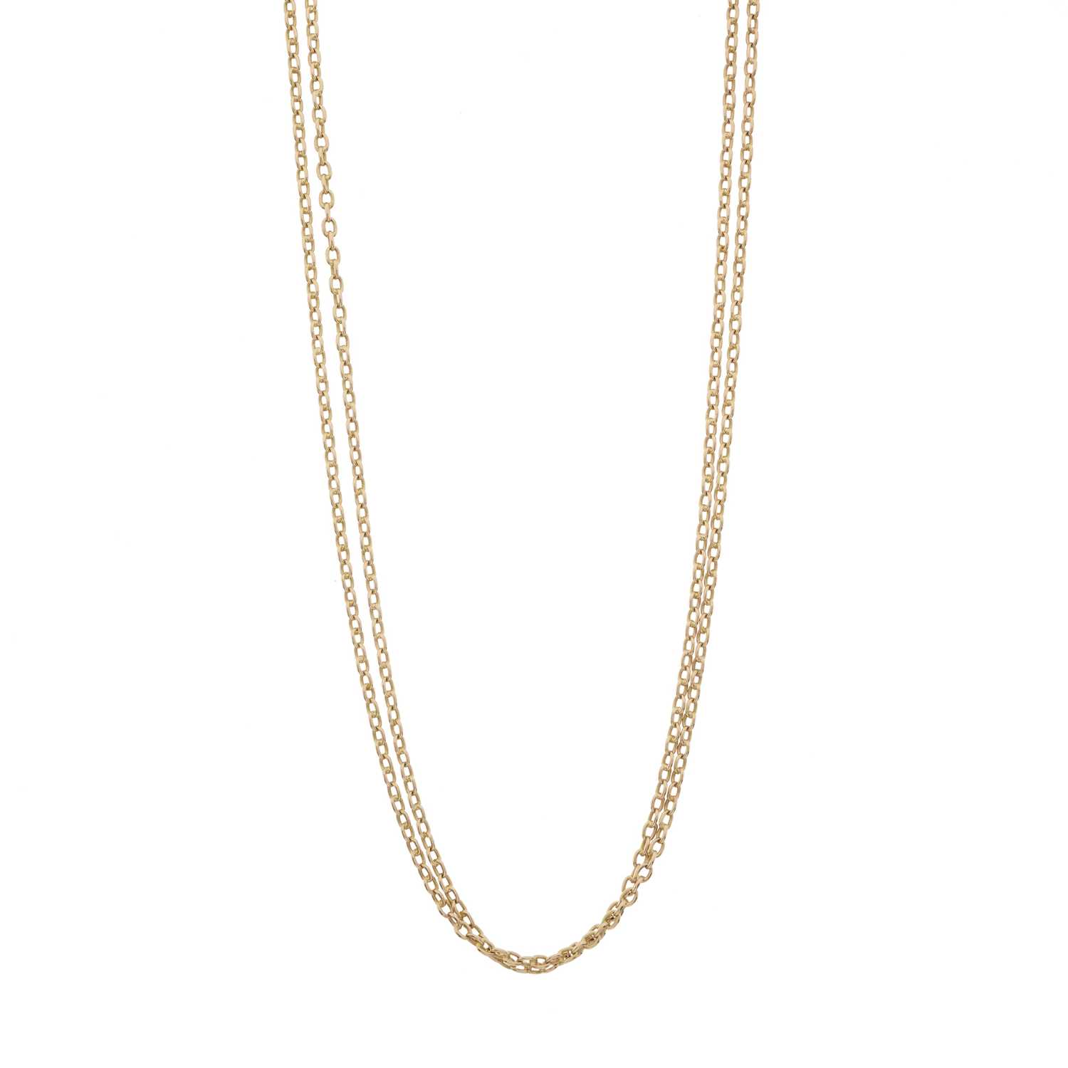 Lot 35 - An early 20th century 15ct gold belcher-link longuard chain necklace