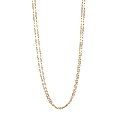 Lot 35 - An early 20th century 15ct gold belcher-link longuard chain necklace