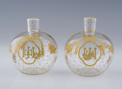 Lot 714 - A pair of Bohemian gilt etched bottles,...