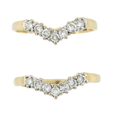 Lot 482 - Two 9ct gold brilliant-cut diamond chevron rings