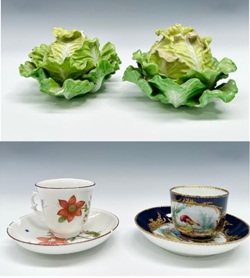 Lot 126 - A pair of Meissen cabbage bowls and covers,...