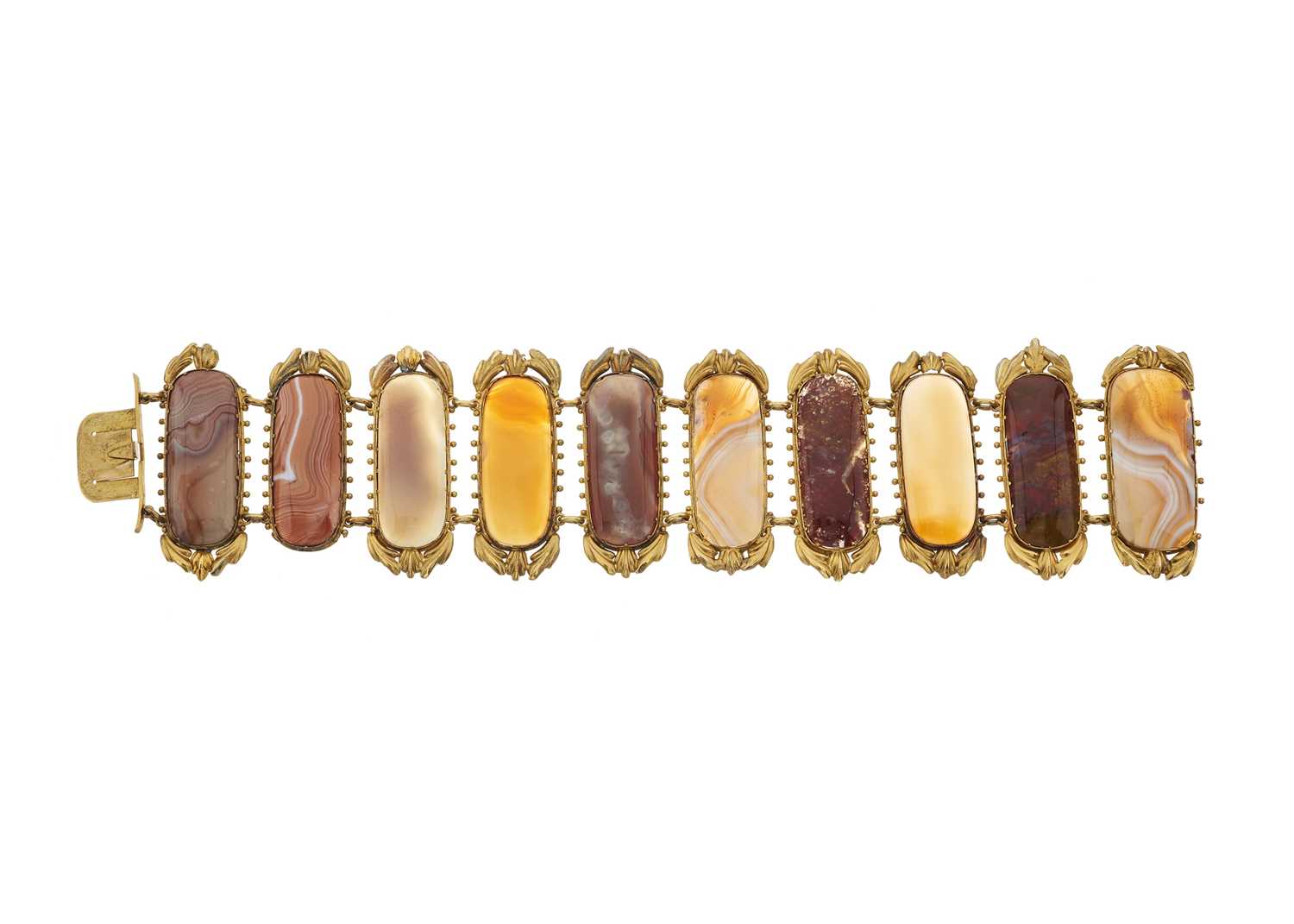 Lot 14 - A Victorian agate panel bracelet