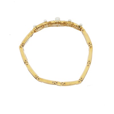 Lot 45 - An early 20th century 9ct gold pearl and rose-cut diamond bracelet