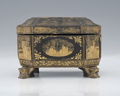 Lot 635 - A Japanned lacquer tea caddy, circa 1820, ogee...
