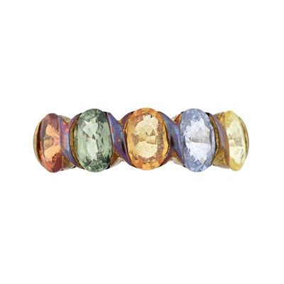 Lot 458 - A 9ct gold multi-hue sapphire five stone ring