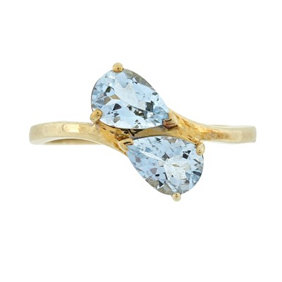 Lot 485 - A 9ct gold aquamarine ring and a pair of 9ct gold aquamarine and diamond drop earrings