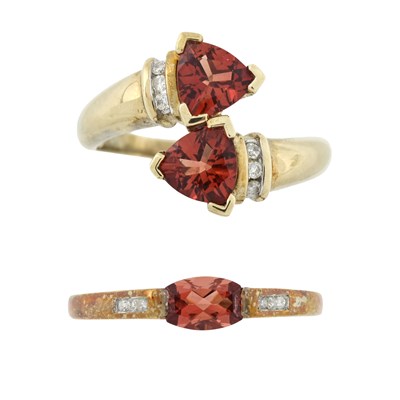 Lot 497 - Two 9ct gold andesine and diamond rings
