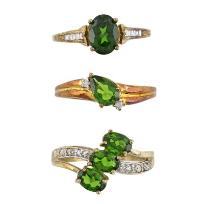 Lot 542 - Three 9ct gold diopside and diamond rings