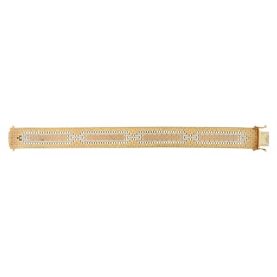 Lot 106 - A 1970s 18ct gold tri-colour bracelet