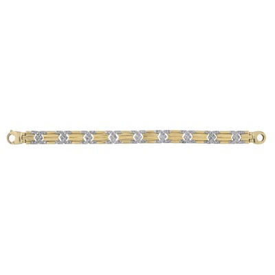 Lot 105 - A bi-colour 9ct gold single-cut diamond fancy-link bracelet