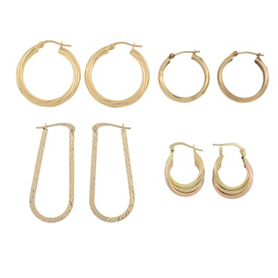 Lot 524 - Four pairs of hoop earrings