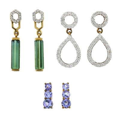 Lot 508 - Three pairs of gem earrings