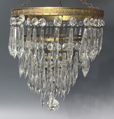 Lot 299 - A tiered pendent chandelier cut glass shade,...