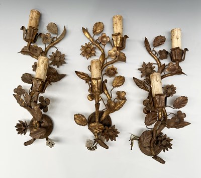 Lot 198 - Three French style wall sconces, of serpentine...