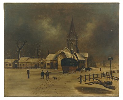 Lot 390 - British Naive School, 19th Century, a winter...