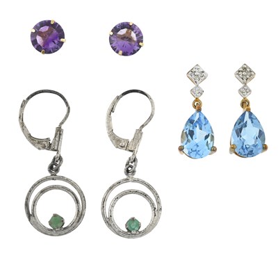 Lot 540 - Three pairs of gem earrings
