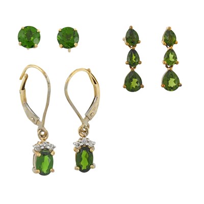 Lot 537 - Three pairs of diopside earrings