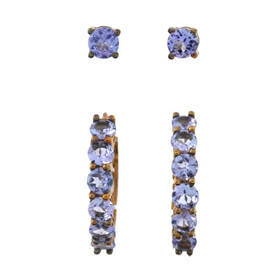 Lot 544 - Two pairs of 9ct gold tanzanite earrings