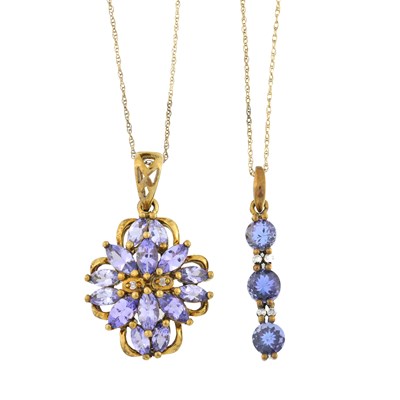 Lot 510 - Two 9ct gold tanzanite and diamond pendant necklaces