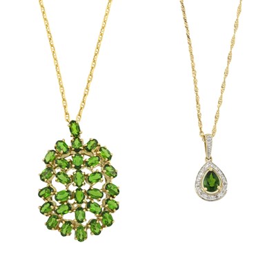 Lot 570 - Two 9ct gold diopside pendant necklaces