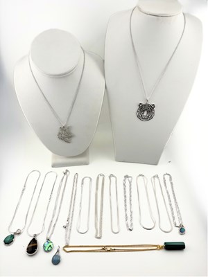 Lot 383 - A selection of silver and white metal gem pendant necklaces and chains