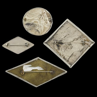 Lot 51 - Ruskin, four Arts and Crafts pewter mounted...