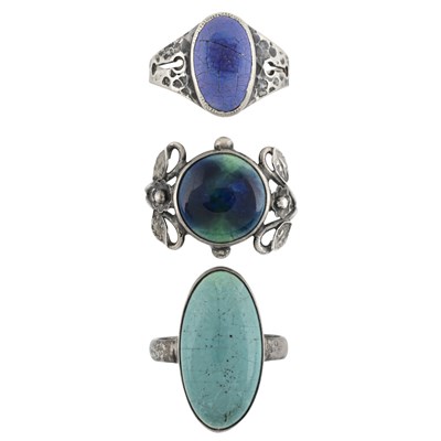 Lot 48 - Ruskin, three Arts and Crafts silver and white...