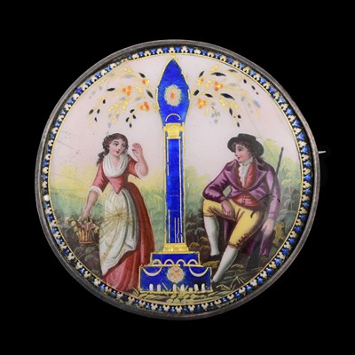 Lot 451 - A silver and enamelled brooch, circular plaque...