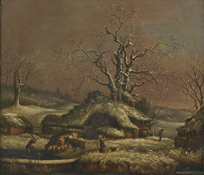 Lot 397 - German School, 19th Century, a snowy winter...