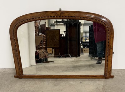 Lot 811 - A late 19th century walnut overmantle mirror:...
