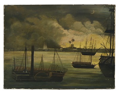 Lot 377 - Naive School, 19th Century, Rangoon Harbour...