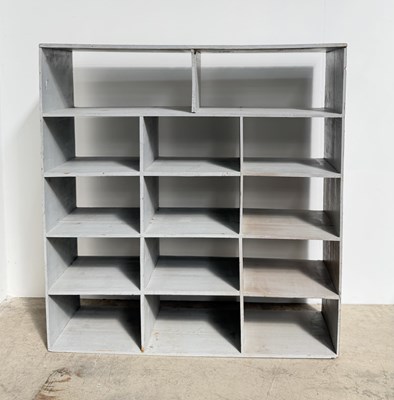 Lot 863 - A vintage 20th century painted shelving unit,...