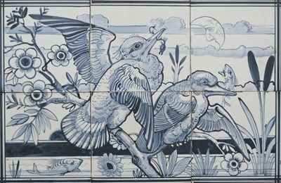 Lot 270 - An Aesthetic Movement blue and white six tile...